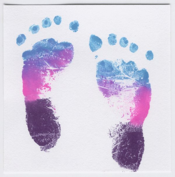 Leilanis multicolored footprints at 2.5 months